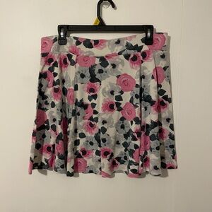 H&M Divided Floral Flower Print Skater Mini Skirt White Pink Grey Size Large